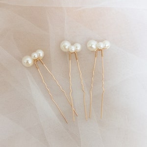 Gold Abbey Pearl Wedding Hair Pins Set of 3, wedding pins pearls hair pins white pearl wedding accessories bridal hair accessories