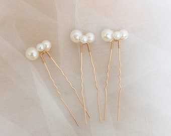 Gold Abbey Pearl Wedding Hair Pins Set de 3, alfileres de boda perlas alfileres de pelo blanco perla accesorios de boda accesorios de pelo nupcial