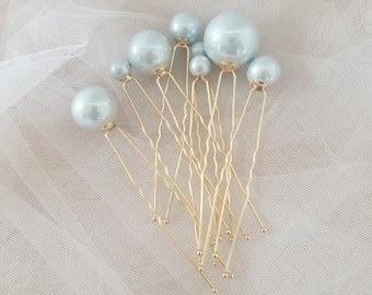 Blue Antique Pearl Wedding Hair Pins, Set of 8 , blue wedding pins pearls hair pins white pearl wedding accessories bridal hair accessories