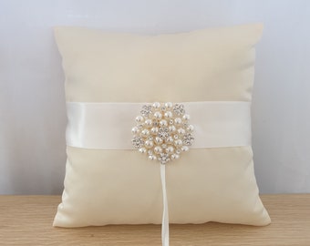 Large Cream Pearl Ring Bearer Pillow, Page Boy Pillow, Wedding ring pillow