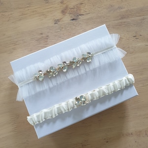 Tulle Opal Gold Moonstone  Wedding Garter Set Bridal Garter