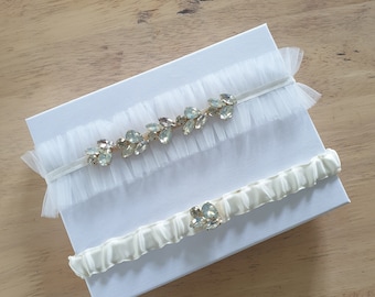 Tulle Opal Moonstone  Wedding Garter Set Bridal Garter