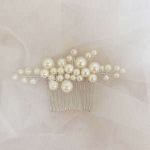Abby Silver Pearl Wedding Hair Comb wedding comb pearls hair comb white pearl wedding accessories bridal hair accessories Hair pin image 1