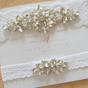 White Lace Silver Rhinestone & Pearl Wedding Garter, CZ Bridal Garter, sliver wedding garter