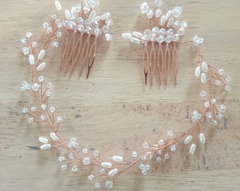 Alessandra Rose Gold Pearl  Wedding Hair Vine Wedding headress formal hair pearl wedding accessories bridal hair accessories