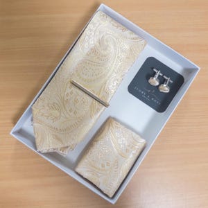 Beige Gold  Paisley Silk Tie gift Set for Groomsmen or groom