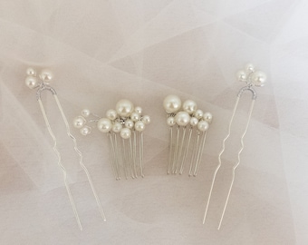 Silver Abbey Pearl Wedding Hair Pins & Combs alfileres de boda perlas alfileres de pelo blanco perla accesorios de boda accesorios para el cabello nupcial