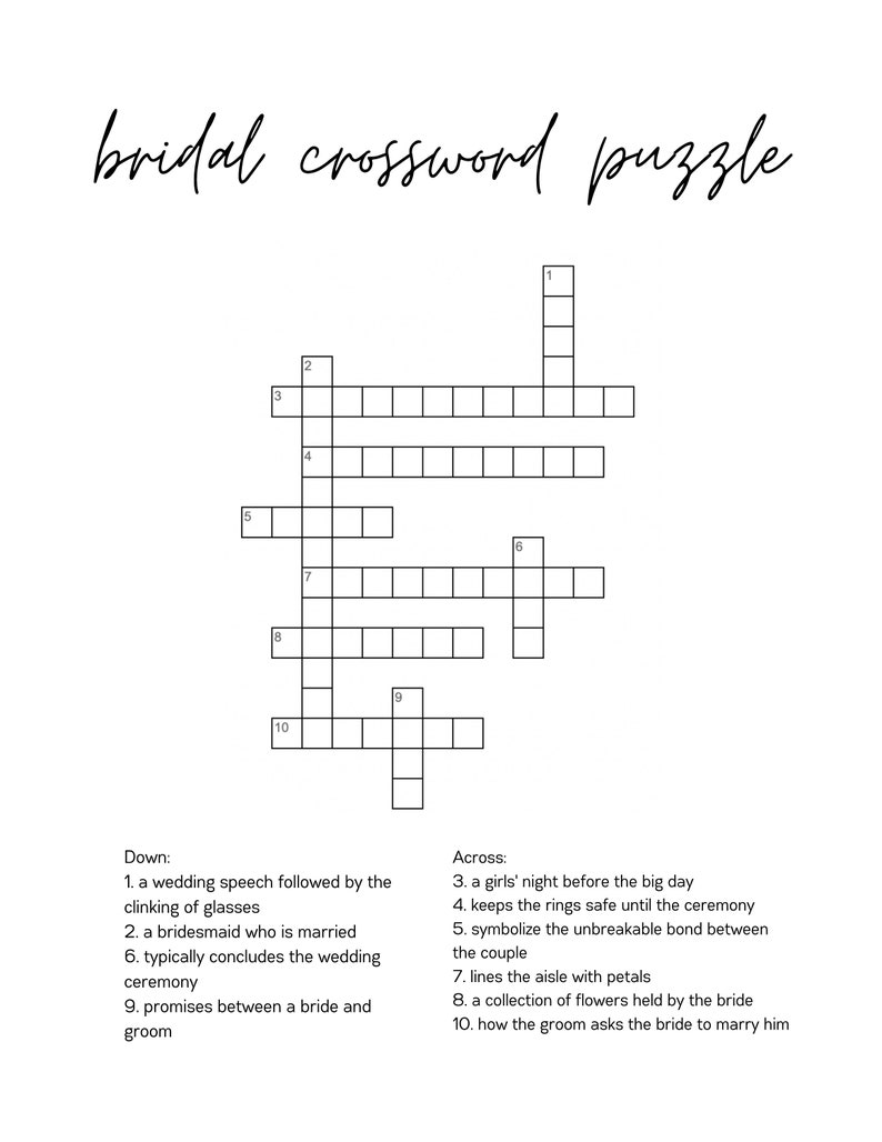 Bridal Crossword Puzzle Etsy Bridal Crossword Puzzle Etsy