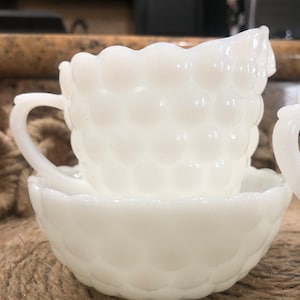 Fenton Bubble Pattern Milk Glass Cream, Sugar and Bowl Set