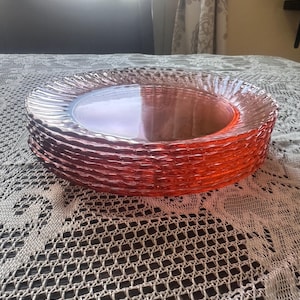 Vintage Rosaline Arcoroc Fance Swirl Plate Set