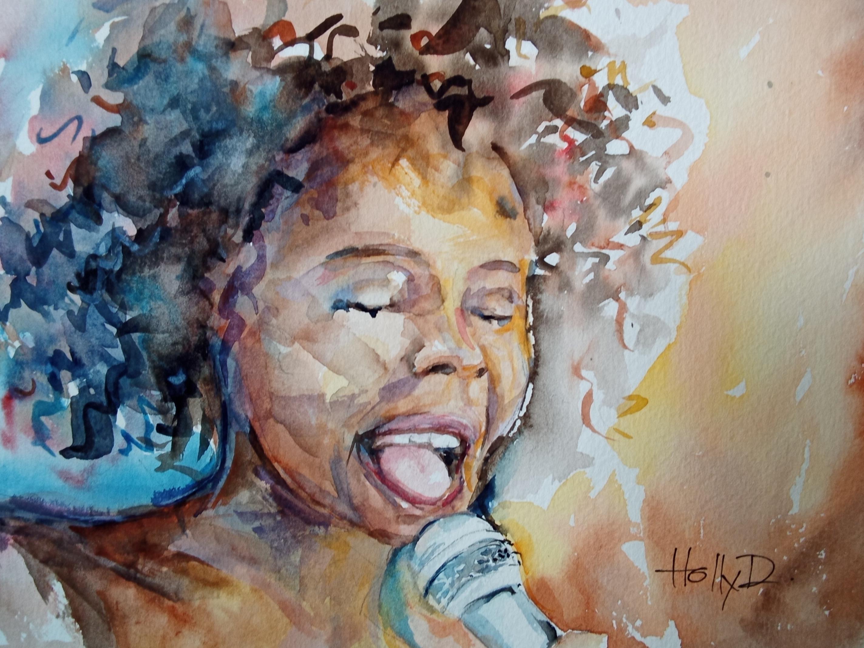 Original Jazz Singer Watercolour Painting: Black Art (8x10