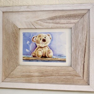Aquarelle originale encadrée d'ours en peluche - tableau peint à la main - nouveau cadeau pour bébé - cadeau pour les futurs parents - décoration de chambre d'enfant -