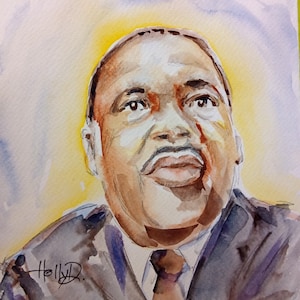 Martin Luther King Painting - Original Watercolour Picturet - African American Art - Black Lives Matter - Civil Rights Art -8x8&quot; -Not a Copy