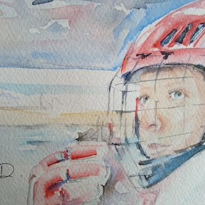 Original Hockey Goalie Watercolour Painting - Boy&#39;s Hockey Art (6x8&quot;)