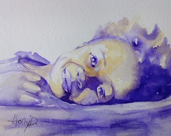 Original Aquarell Malerei: Afroamerikanischer Kinderportrait (20x25cm)