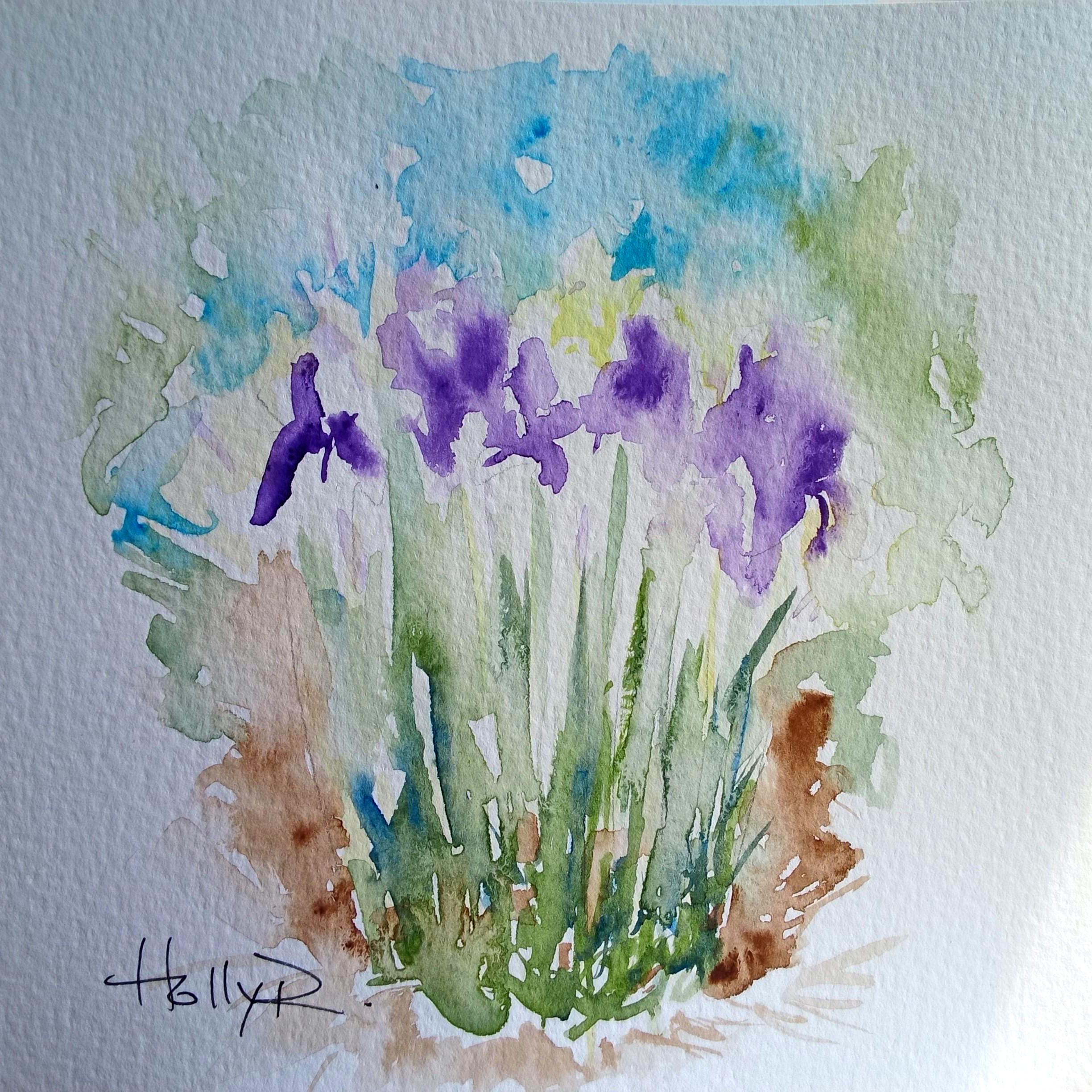 オリジナルアイリス水彩画：花の芸術（7x7インチ） - Etsy 日本
