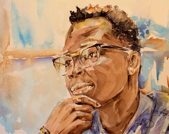 Kenya Painting - The Thinker - Black Art - Original Watercolor Painting - ArtsySolomon Inspired - Kenya - Africa