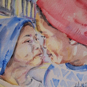 Originele aquarel: African American Brothers Art (8 x 10&quot;)