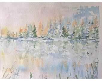 Acuarela original de Muskoka: Arte paisajístico de Ontario (8x10")