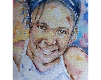 African American Girl Wall Decor - Original Watercolour Picture - Black Art -  8x10 Inches - Not a Print