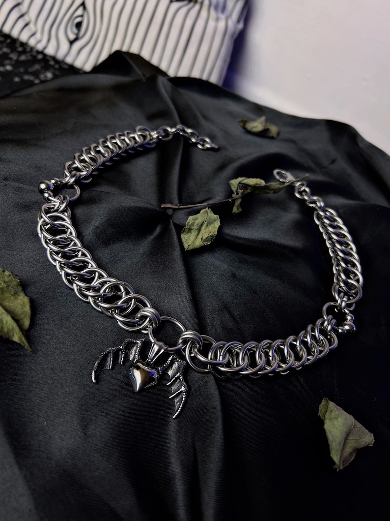 Heart Bat Chainmail Necklace - Etsy