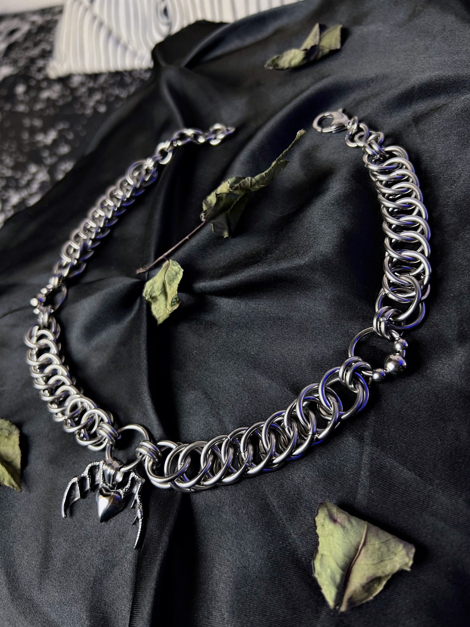 Heart Bat Chainmail Necklace - Etsy