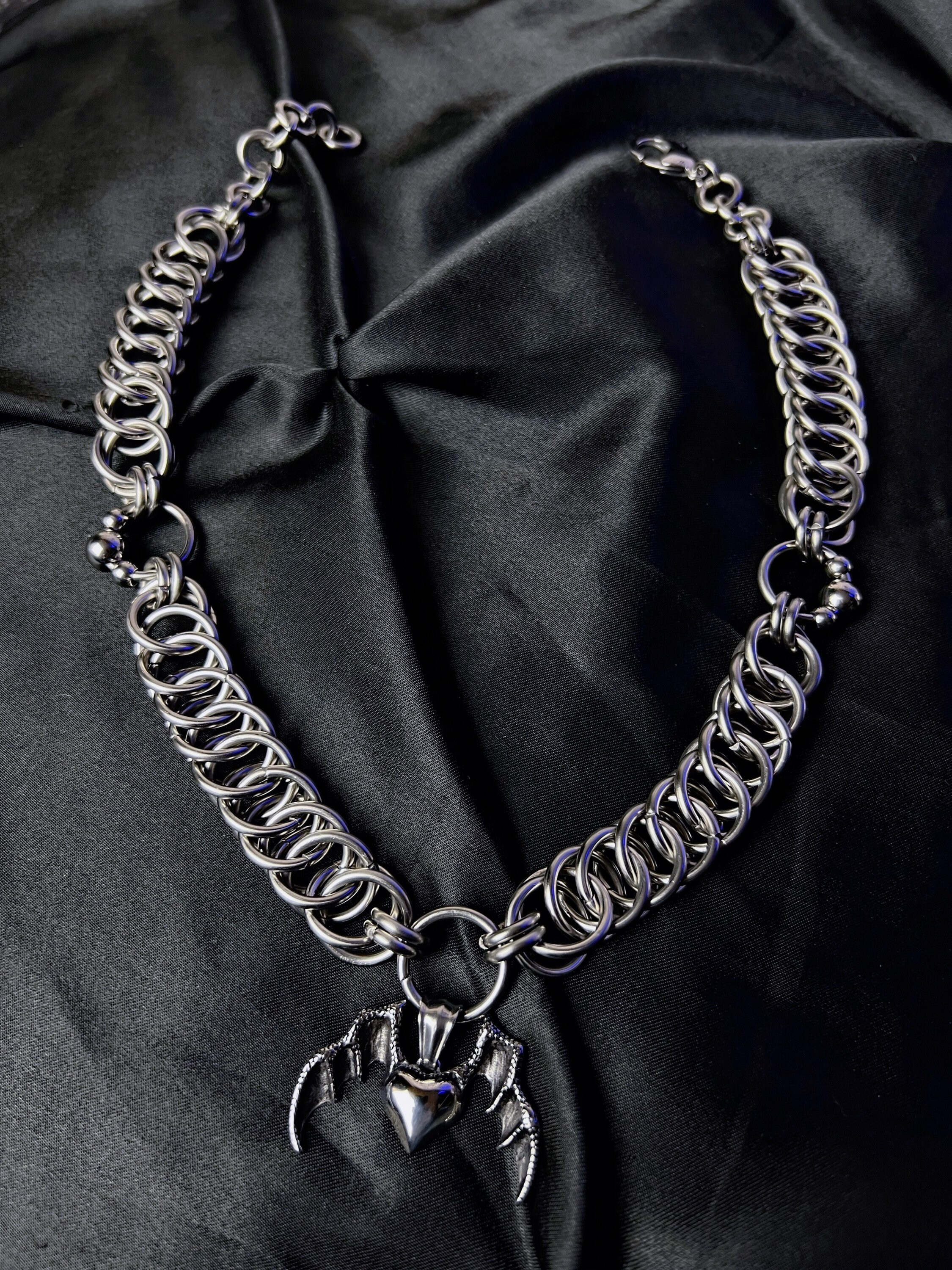 Heart Bat Chainmail Necklace - Etsy