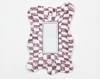 Light Switch Plate Cover, single rocker, handmade, one-of-a-kind, purple, checks, cloud-shaped, creative, eye-catching, artistic