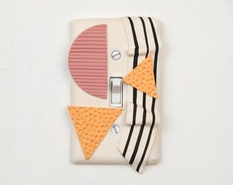 Handmade Single Toggle Light Switch Plate Cover, Pink Orange Ribbon & Shapes