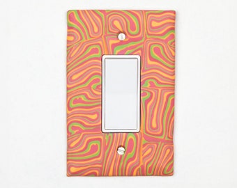 Light Switch Plate Cover, single rocker, handmade, one-of-a-kind, orange, yellow, green, psychedelic, dopamine decor, playful
