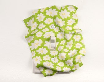 Light Switch Plate Cover, single toggle, handmade, one-of-a-kind, green, yellow, floral, flowers, windswept, 3-dimensional, playful