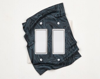 Handmade Polymer Clay Double Rocker Light Switch Plate, Blue Black Swirl