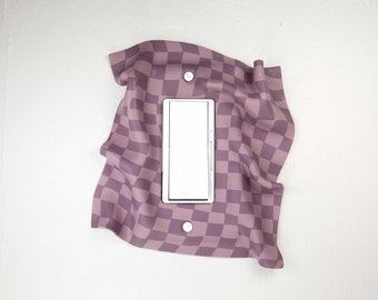 Handmade Polymer Clay Single Rocker Light Switch Plate Cover, Purple Pink Checks