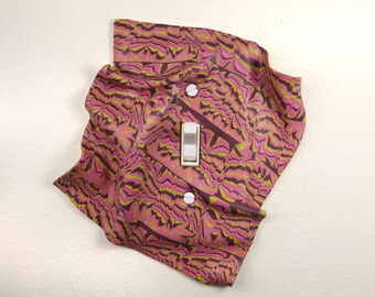 Light Switch Plate Cover, single toggle, handmade, one-of-a-kind, purple, pink, flame-stitch, windswept, 3-dimensional, artistic
