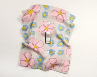 Handmade Floral Light Switch Plate Cover, Pink Blue Yellow, Polymer Clay