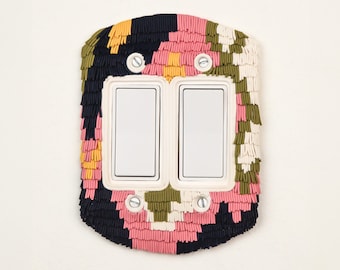 Handmade Polymer Clay Double Rocker Light Switch Plate Cover, Shag Rug Design