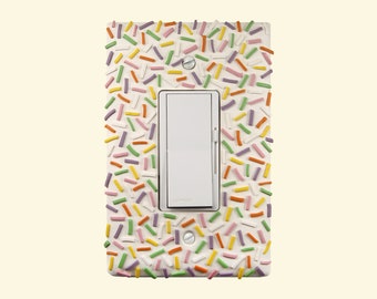 Light Switch Plate Cover, single rocker, handmade, one-of-a-kind, multi-colored, confetti, sculptural, creative, playful, artistic