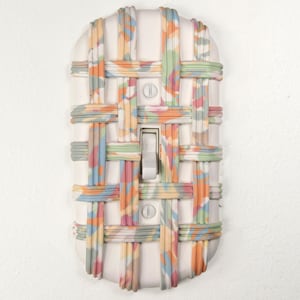 Light Switch Plate Cover, single toggle, handmade, plastic, one-of-a-kind, colorful &quot;woven&quot; layer, multi-colored, sculptural, pastel, cool