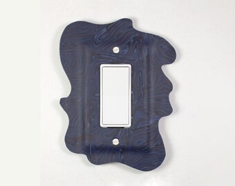 Light Switch Plate Cover, single rocker, handmade, one-of-a-kind, dark blue, purple, cloud-shaped, artistic, creative, eye-catching