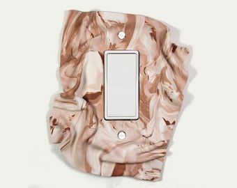 Light Switch Plate Cover, single rocker, handmade, one-of-a-kind, brown, cream, swirls, windswept, 3-dimensional, artistic, elegant