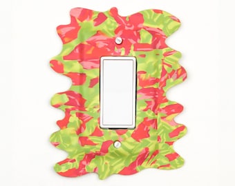 Floral Single Rocker Light Switch Plate Cover, Pink & Green