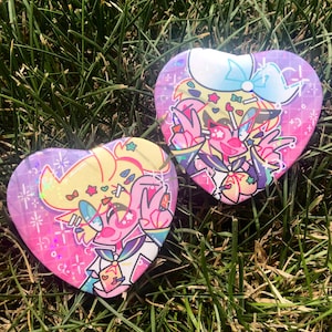Vocaloid Project Sekai Hatsune Miku Colorful Stage Kagamine Rin and Len Heart Shaped Starry Holographic Button Pin