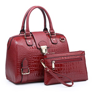 Women Barrel Handbags Purses Fashion Satchel Bags Top Handle Shoulder Bags Vegan Leather Work Bag Burgundy