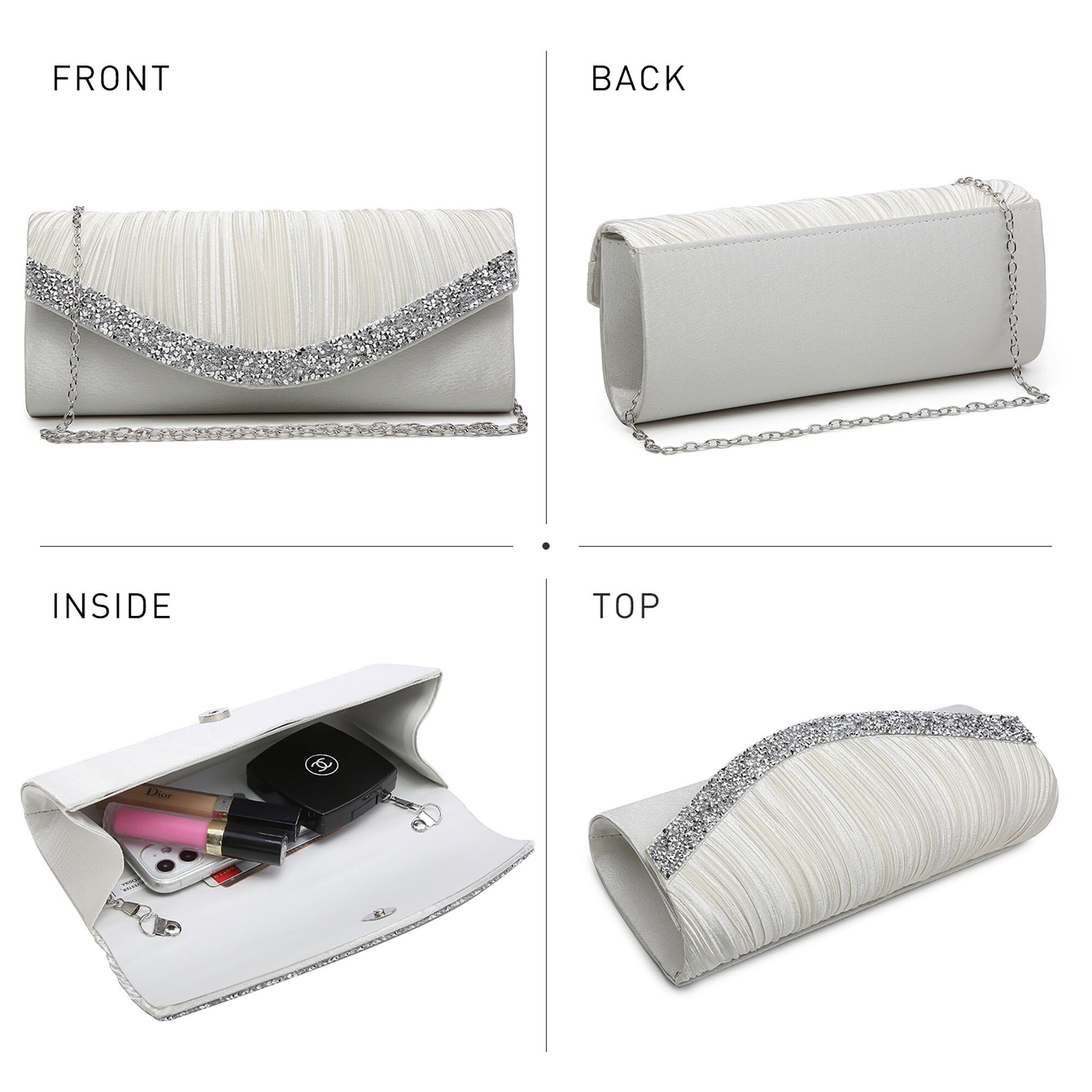 Satin Rhinestones Evening Bags Party Bridal Clutch Purse For Women Prom Clutch