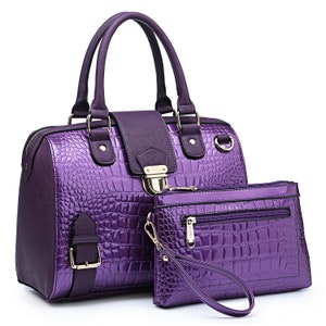 Women Barrel Handbags Purses Fashion Satchel Bags Top Handle Shoulder Bags Vegan Leather Work Bag Purple