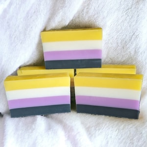 Non Binary Pride Handcrafted Artisan Soap Bar. LGBTQ+ Pride Flag, Vegan, Cruelty Free, Palm Oil Free, LGBTQ+ Gift, Gift For Them, Pride Gift