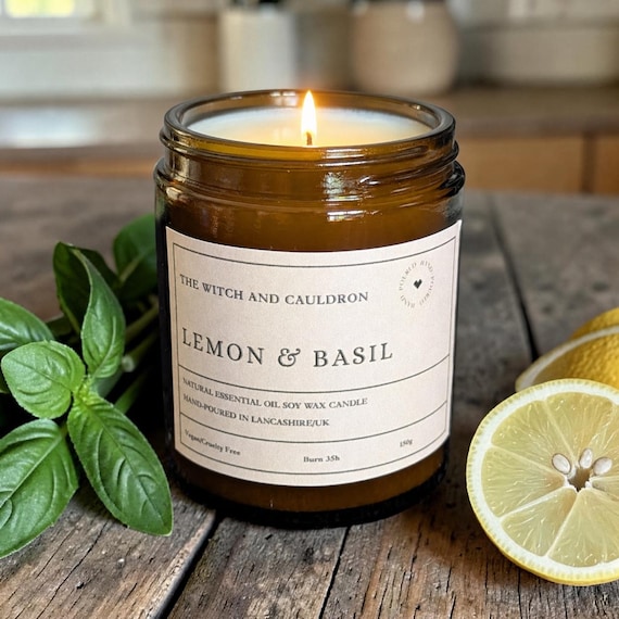 Lemon and Basil Essential Oil Soy Wax Candle