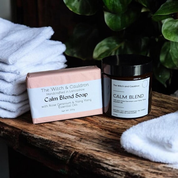 Calm Blend Aromatherapy Soy Wax Candle and Soap Gift Bag