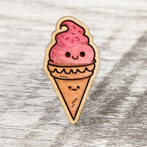 Ice Cream Cone Wood Pin | Kawaii Summer Ice Cream Cone Brooch | Ice Cream Cone Jewelry | Cute Food Pin | Cute Food Jewelry