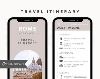 Travel Itinerary Mobile Template Minimal Neutral, Editable Canva Template, Digital Download Travel Planner, Rome Italy Travel Guide